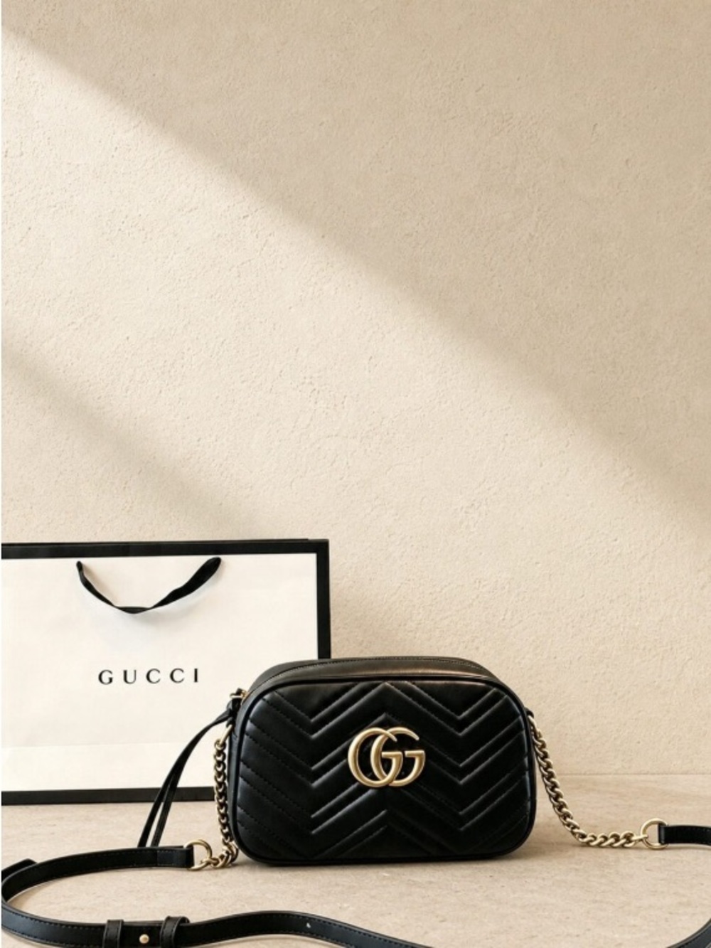 Gucci GG Marmont Small Black Matelasse Camera Crossbody Bag